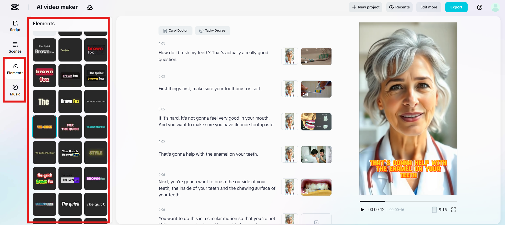 Add captions and music