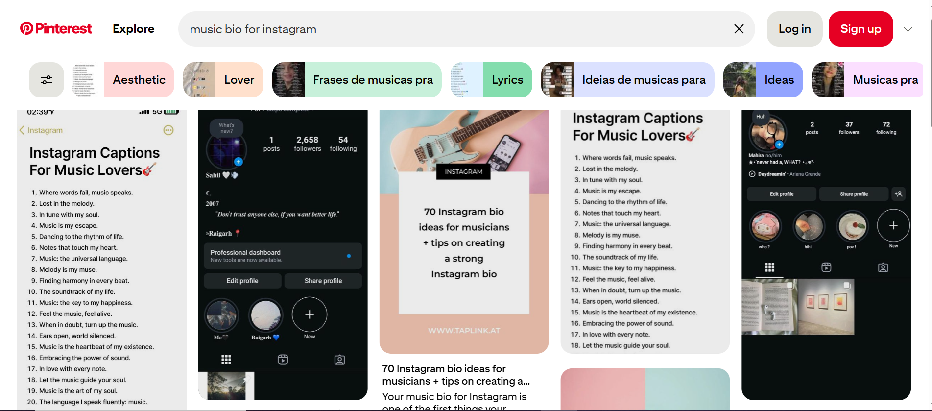 Pinterest с биографическими идеями Instagram для музыкантов
