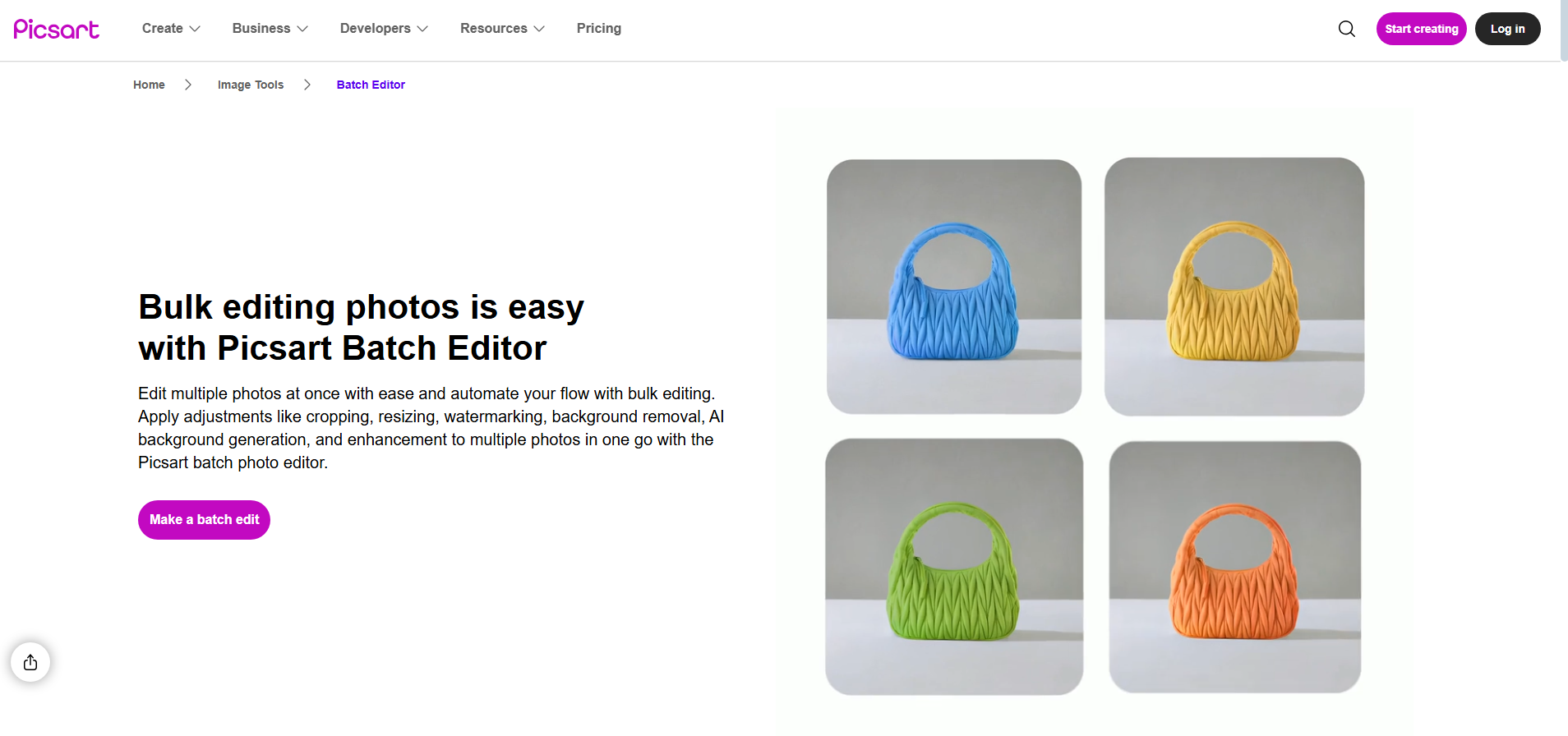 Picsart's batch editor