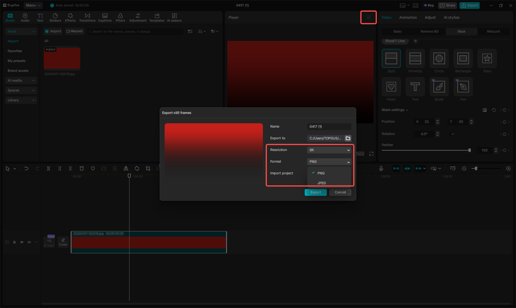 Export the red background