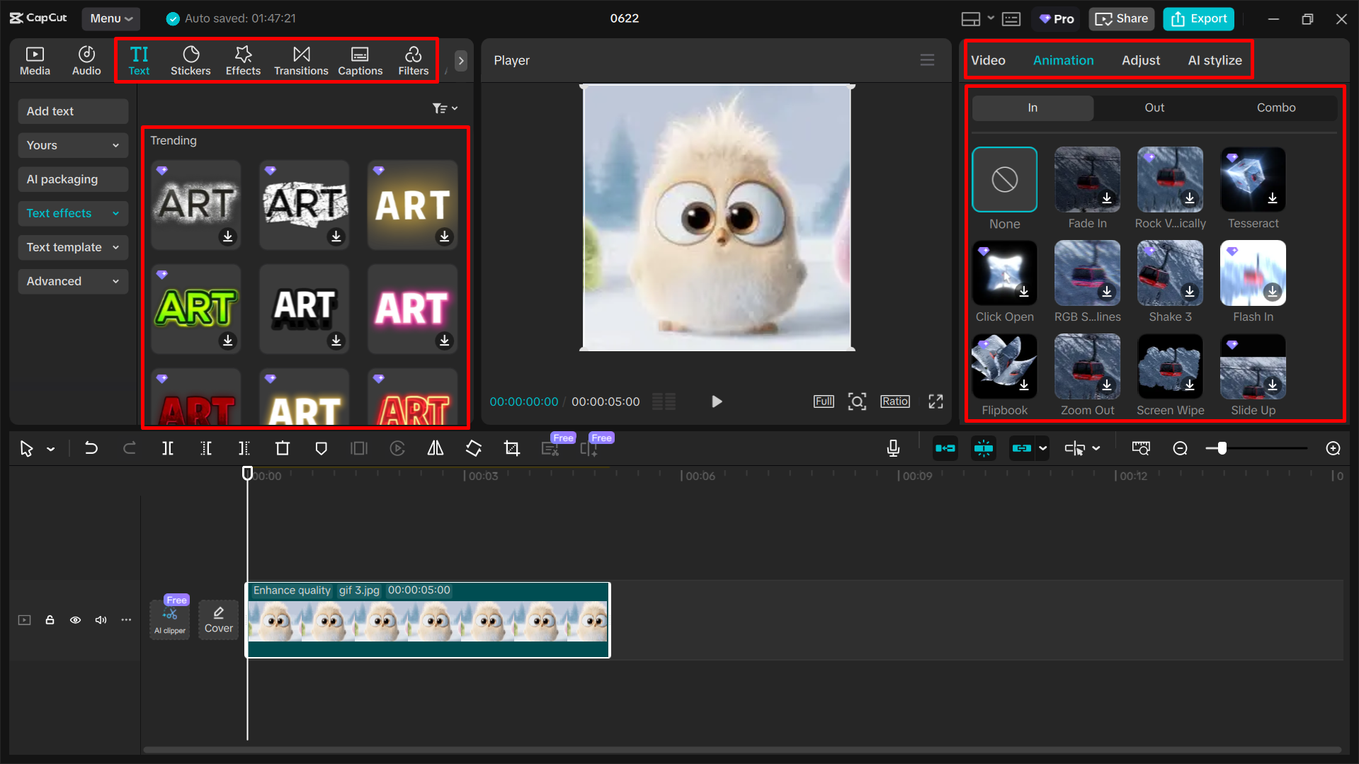Editing the video for GIF creation in the CapCut desktop video editor