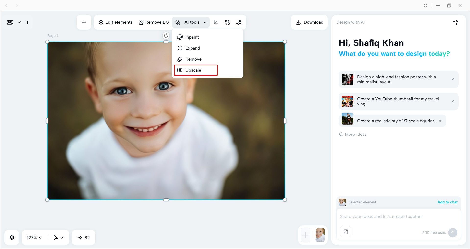 Upscaling the image with CapCut desktop video editor