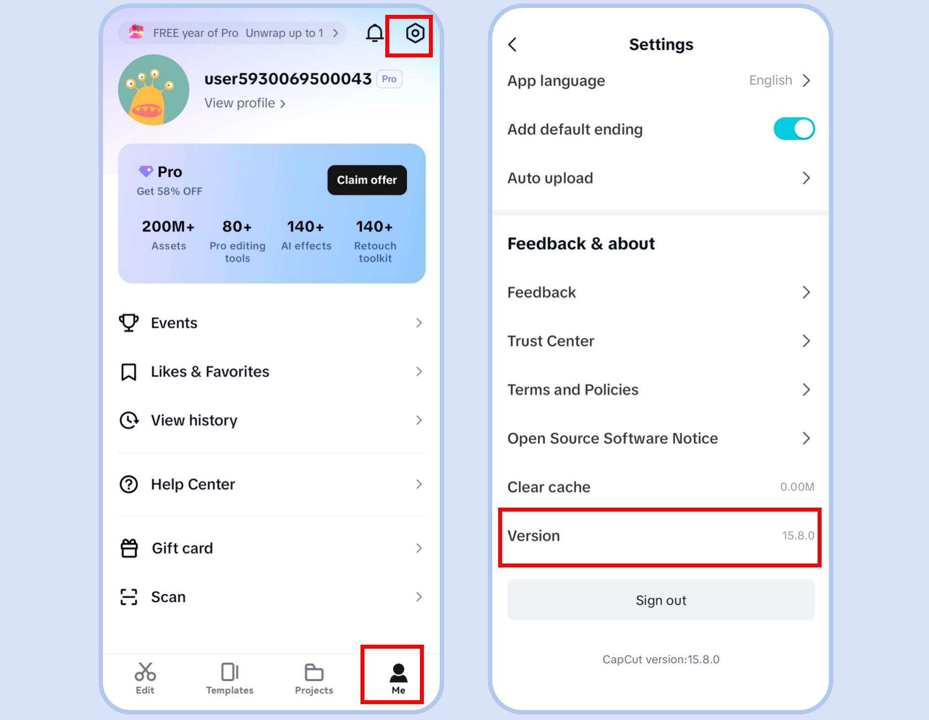Controlla la versione della tua CapCut app mobile