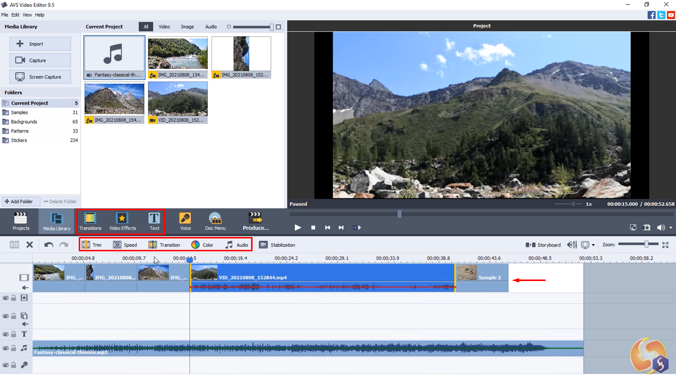 Adding videos and starting editing in AVS Video Editor