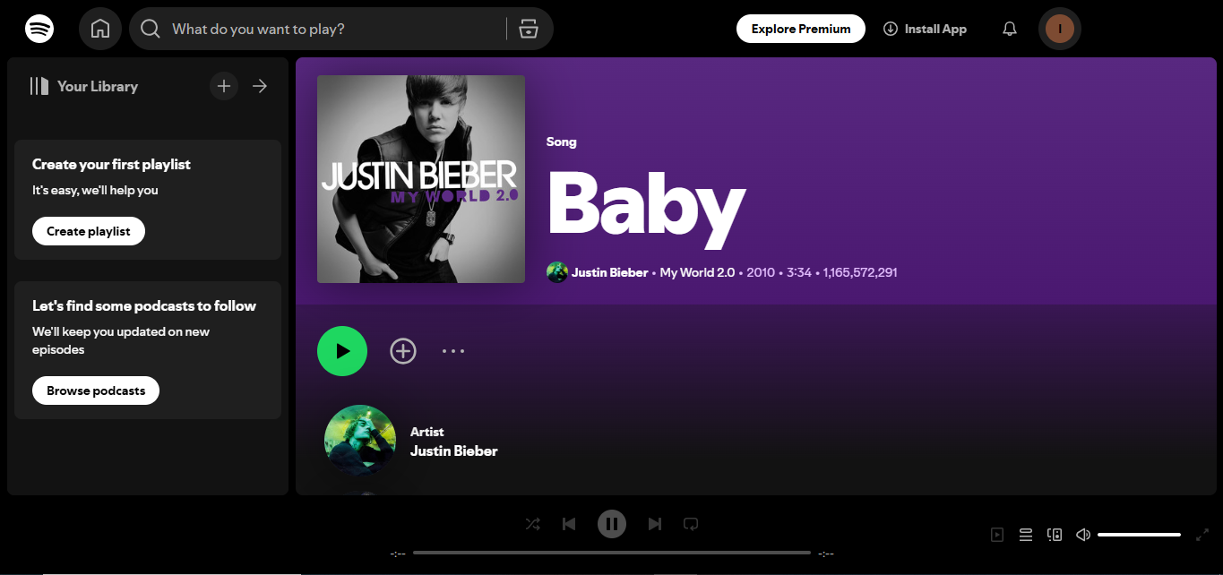 Justin Bieber - Spotify에서 가장 많이 팔로우하는 아티스트 중 한 명