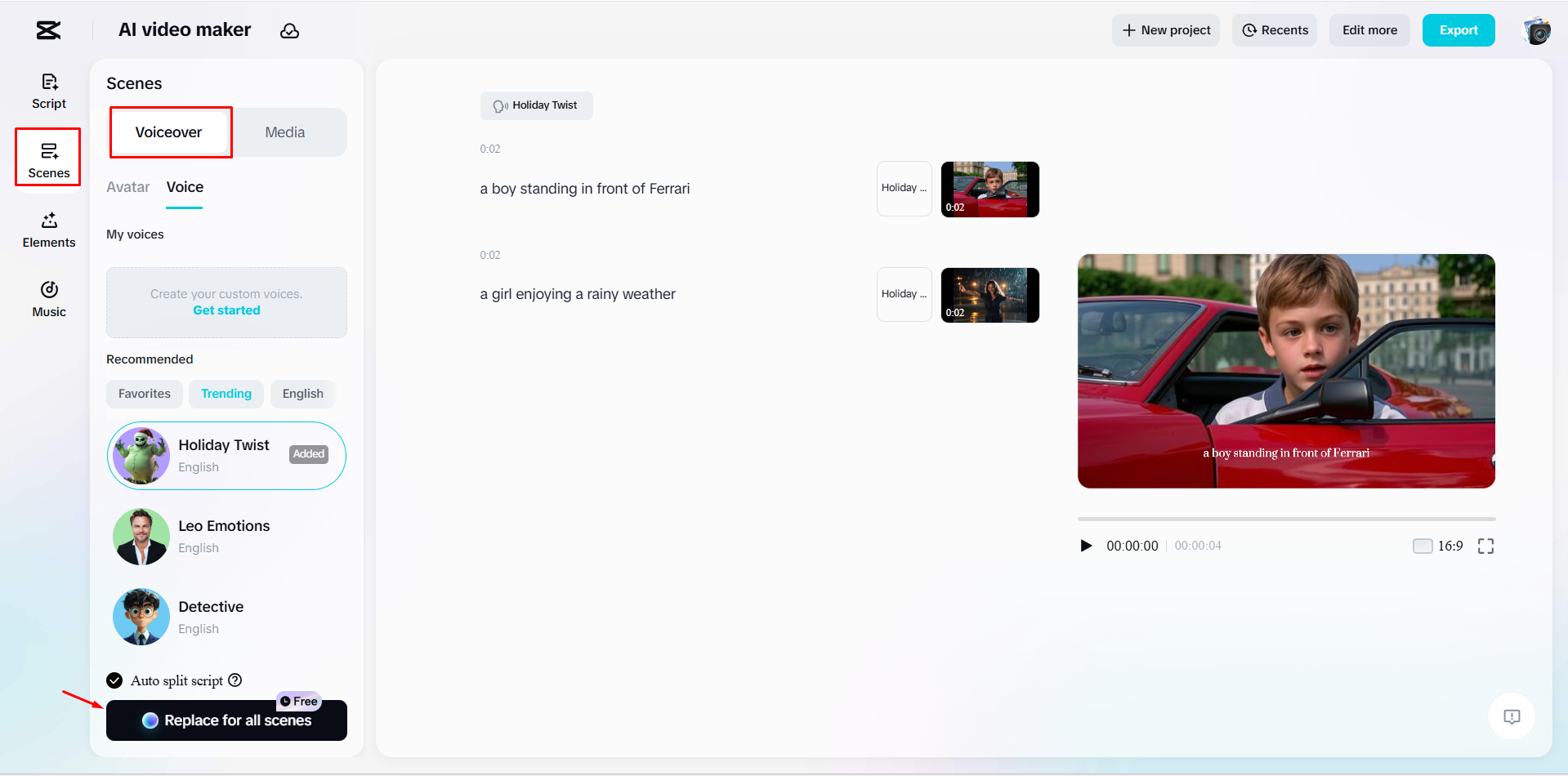 Adding a voiceover to a video with CapCut's AI video maker