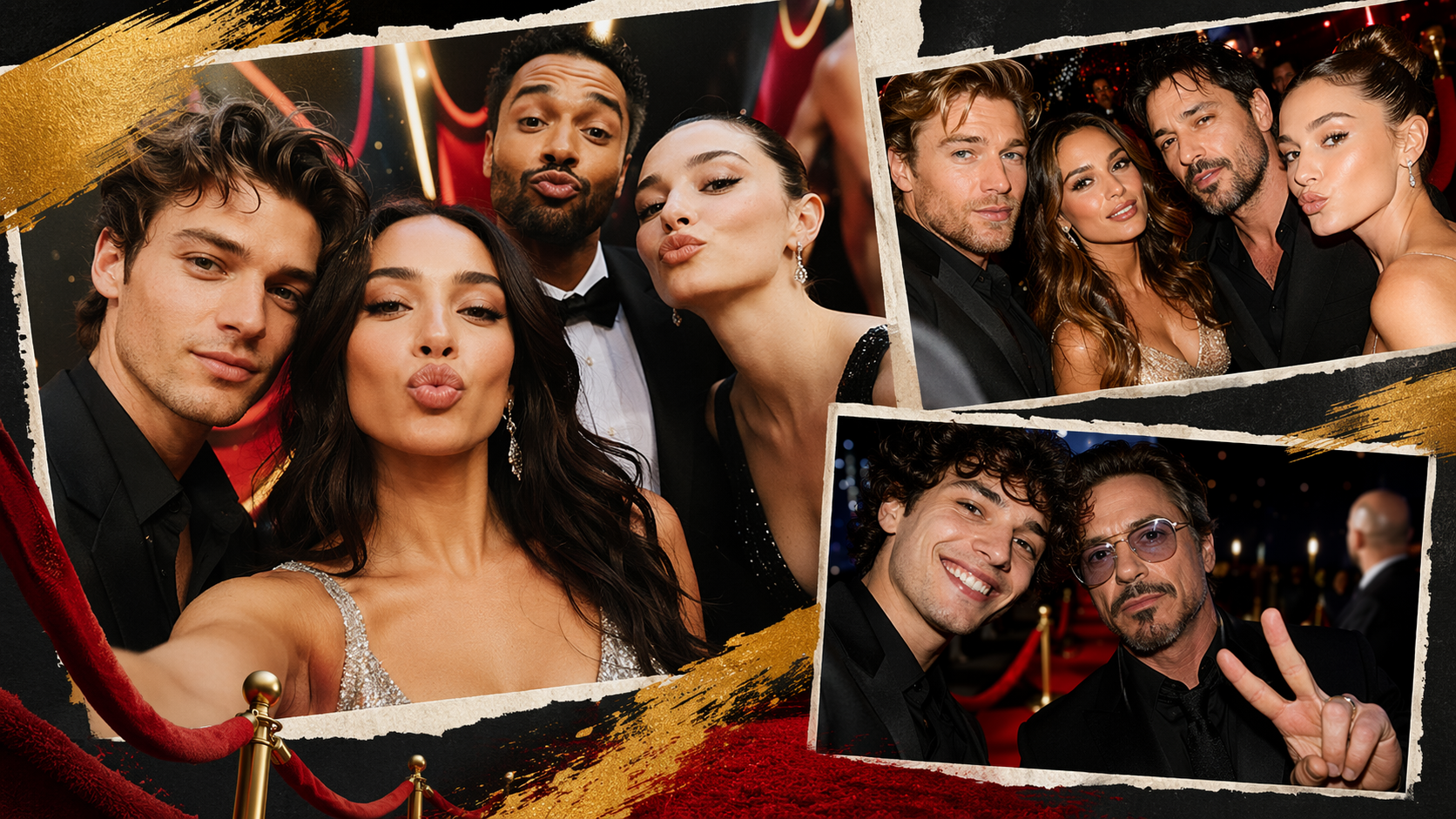 Dreamina Selfie With Celebrity prompt example 6: Celebrity Vibe Group Selfie