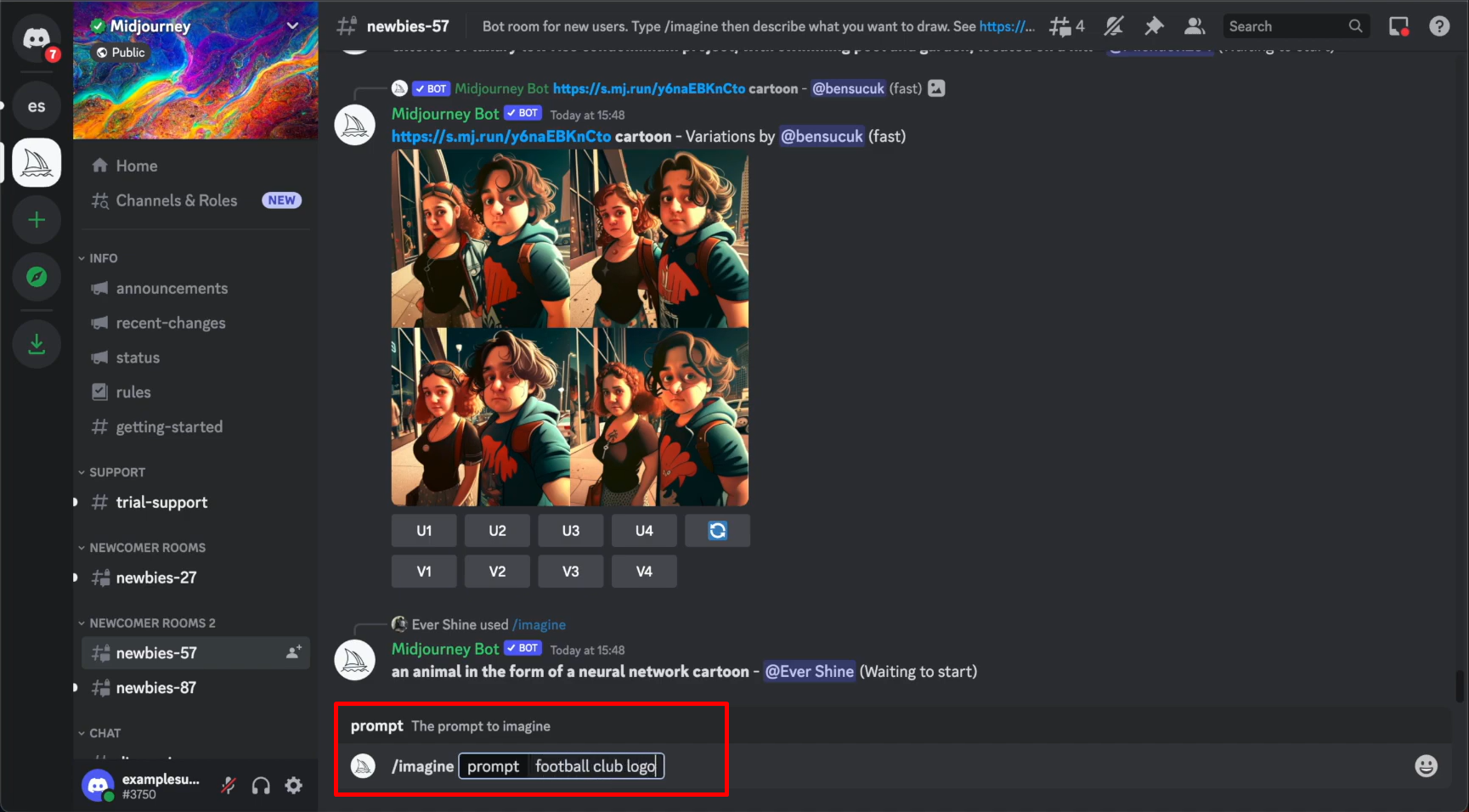 Entering the logo prompt in MidJourney
