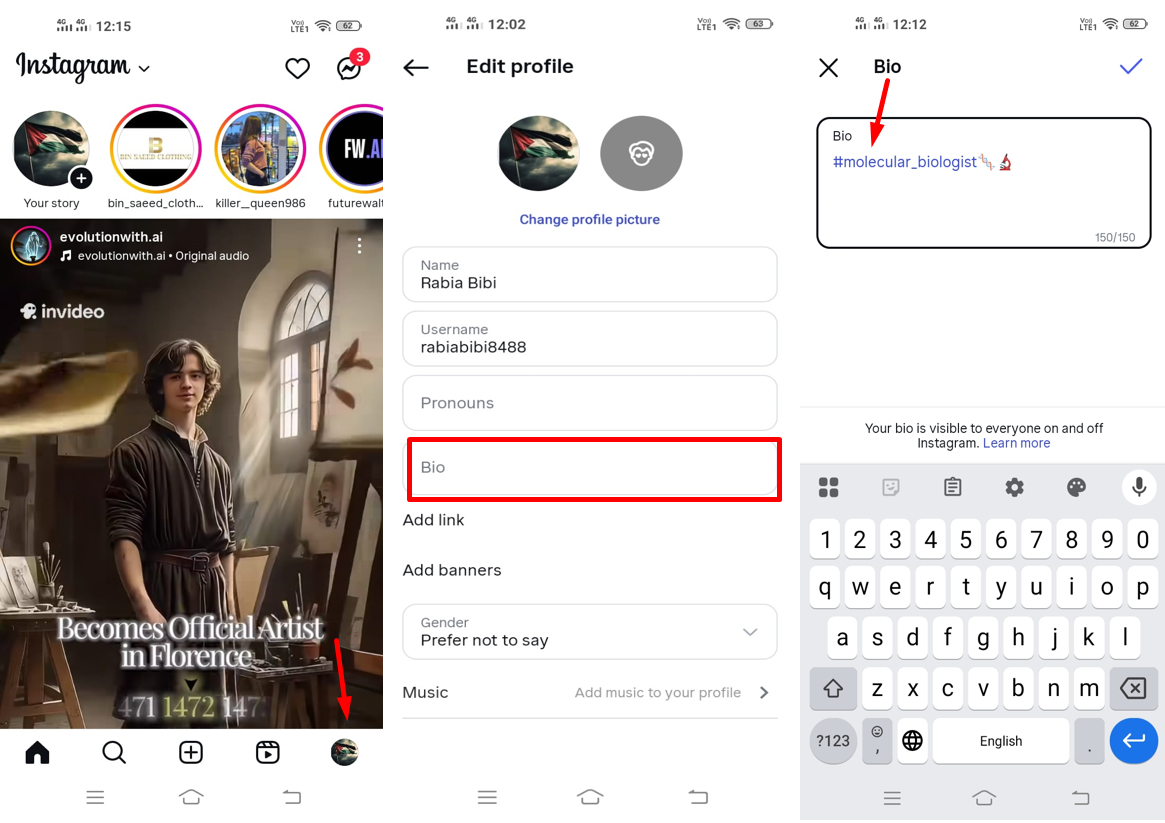 Image revealing how to edit Instagram profile description