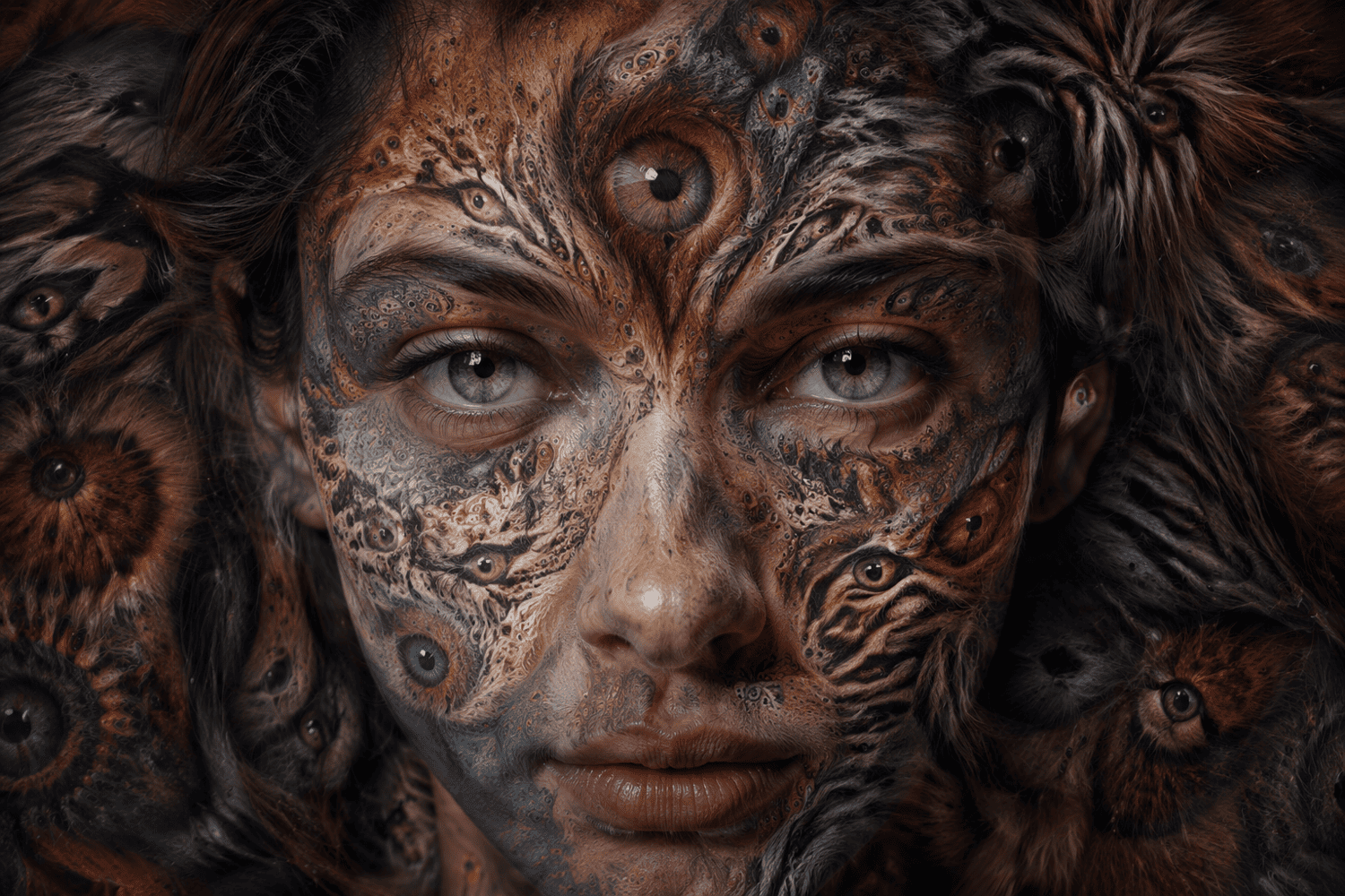 Portrait with swirling animal eye