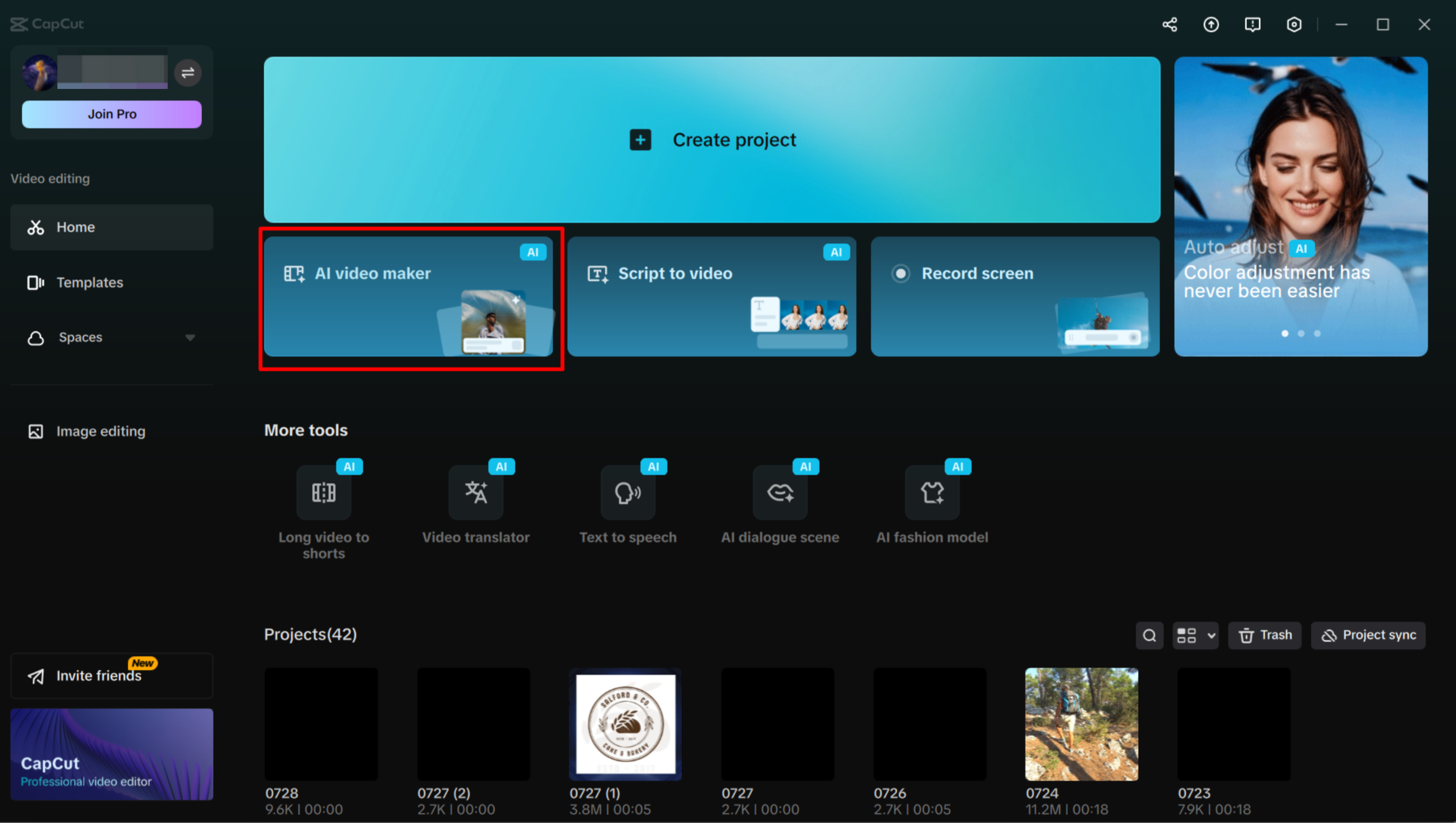 Accessing the AI video maker through the CapCut desktop video editor