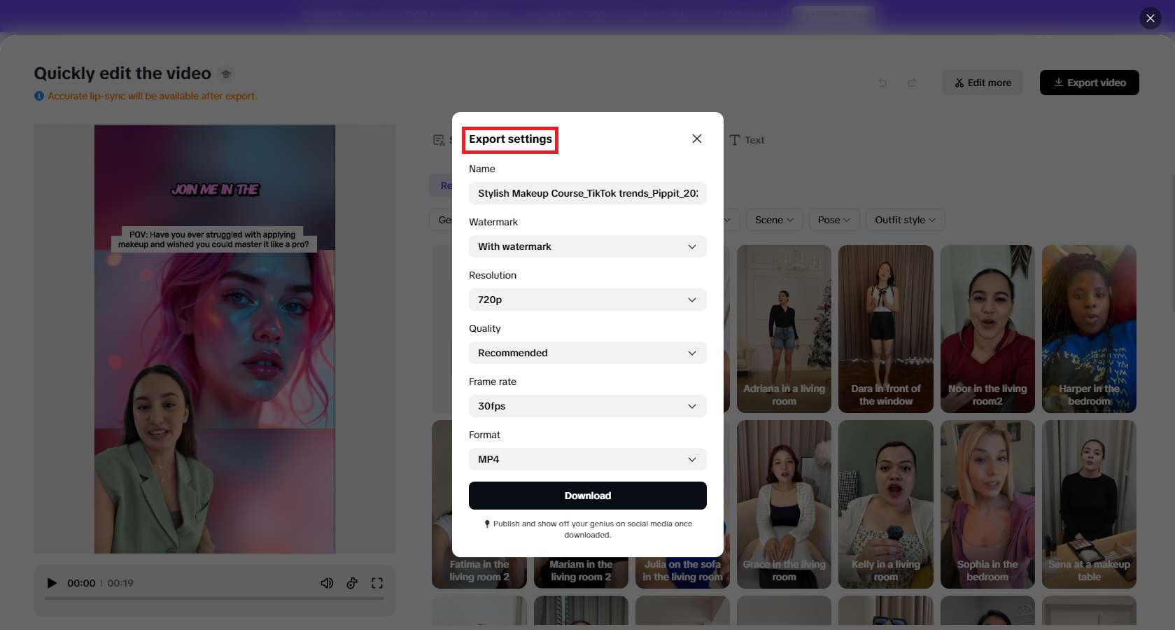 Export your finalized video