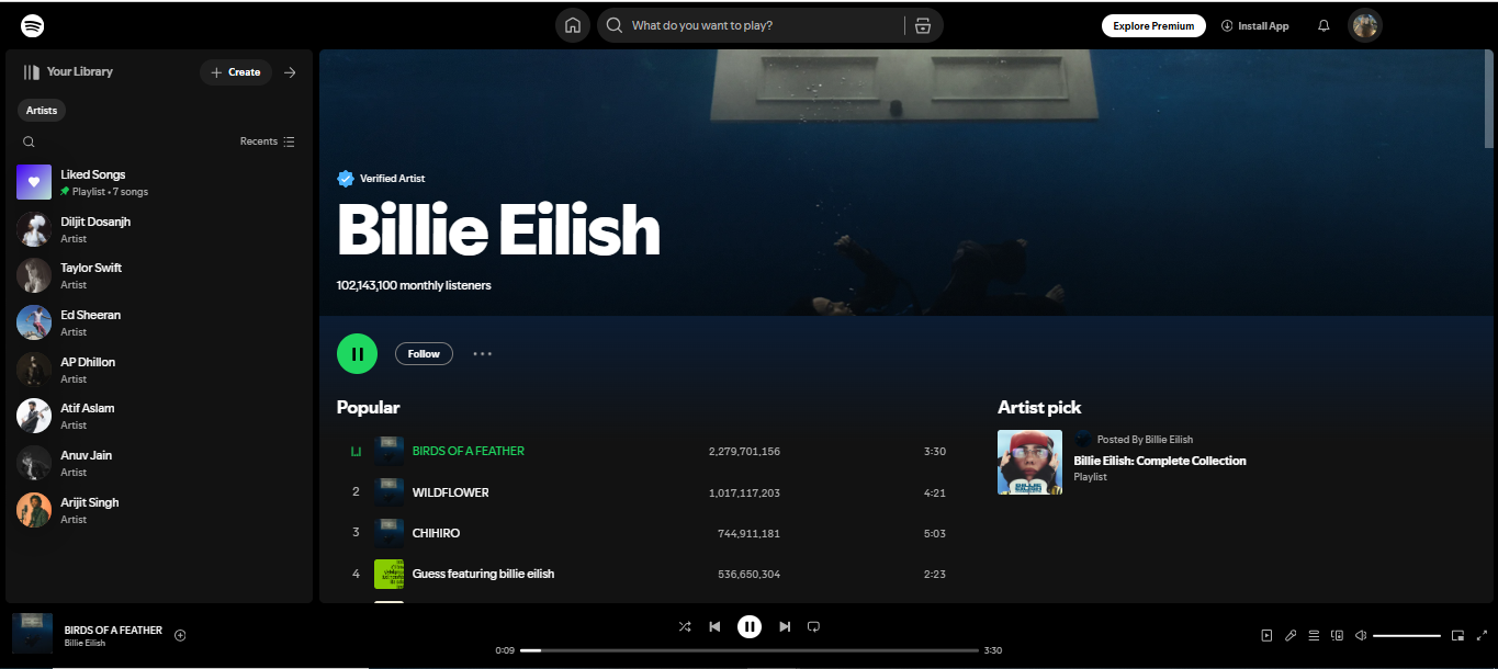 Billie Eilish - Uno de los 100 mejores artistas escuchados en Spotify