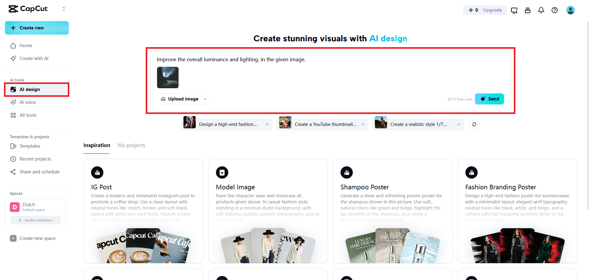 Upload your image and enter your prompt