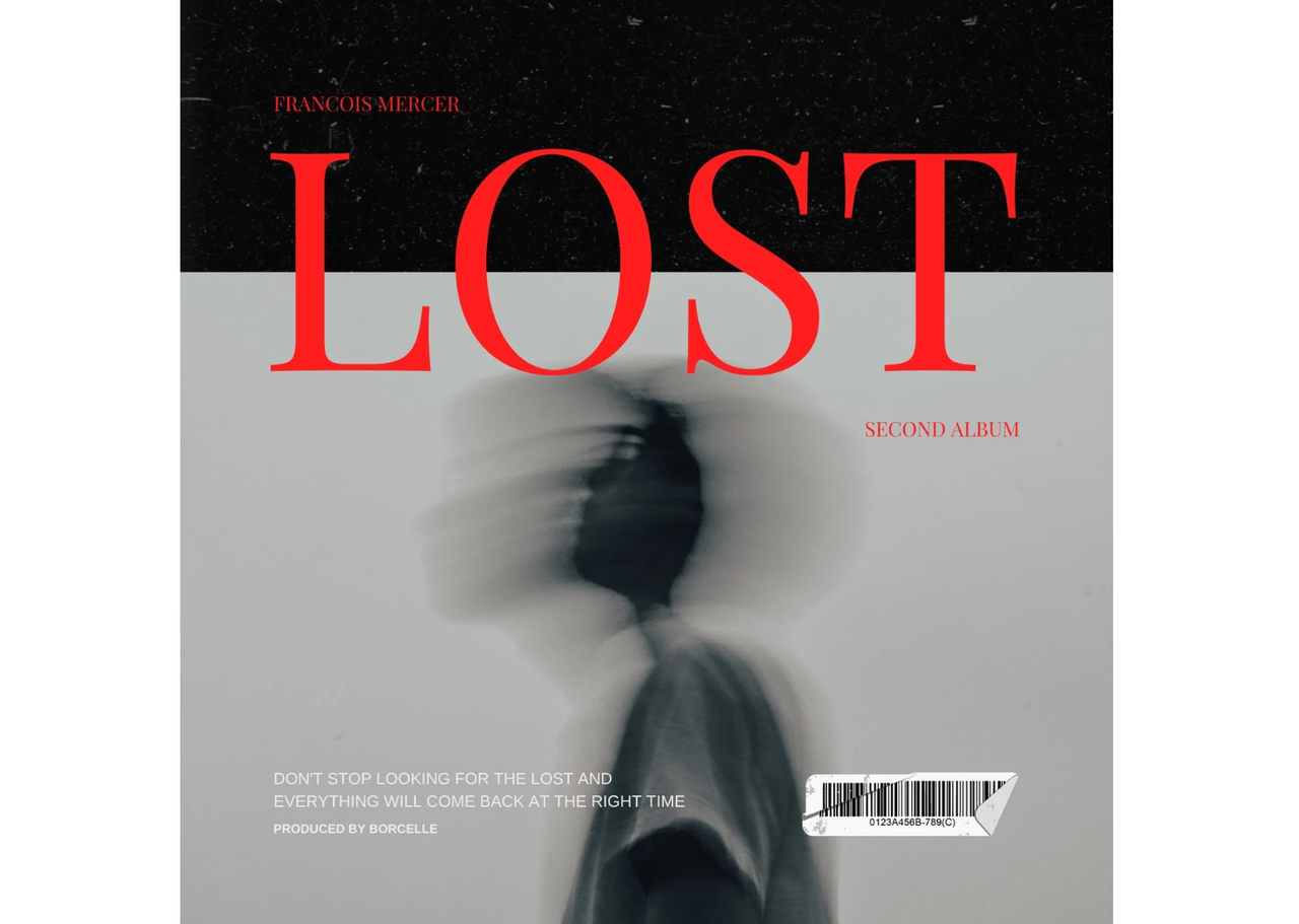 Minimalist album cover with bold text and shapes