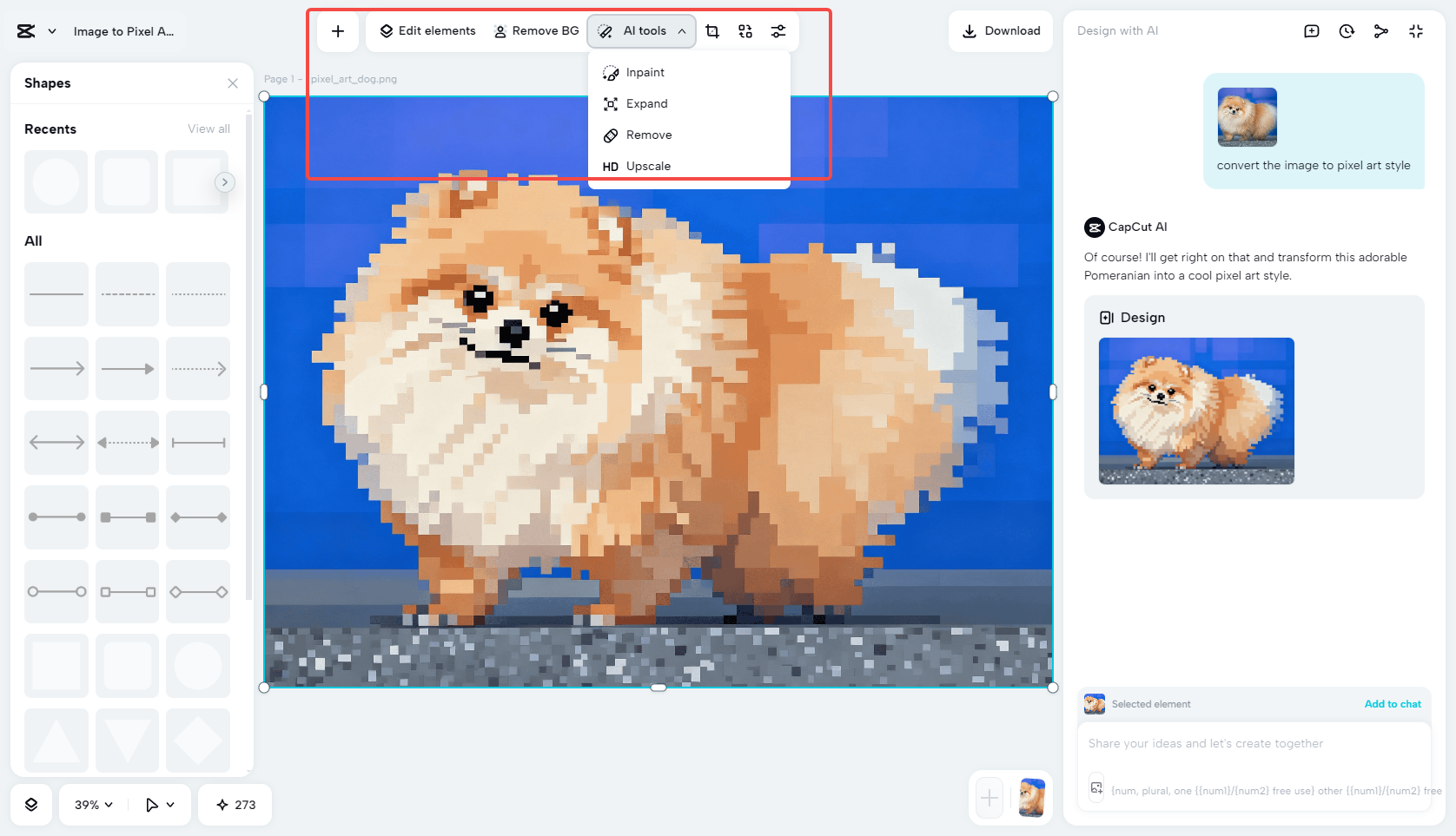 Edit the generated pixel image