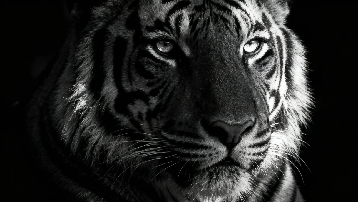 Monochrome tiger portrait