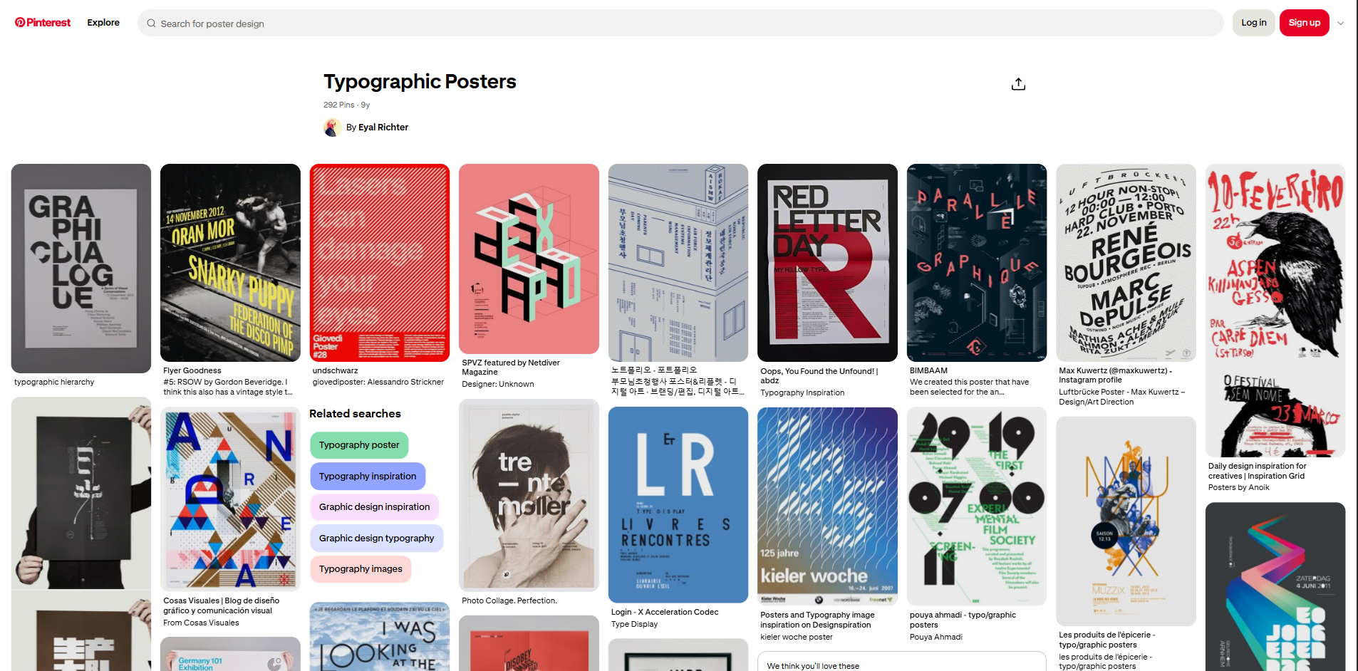 Interface of Pinterest - the most liked place to find typography poster designs