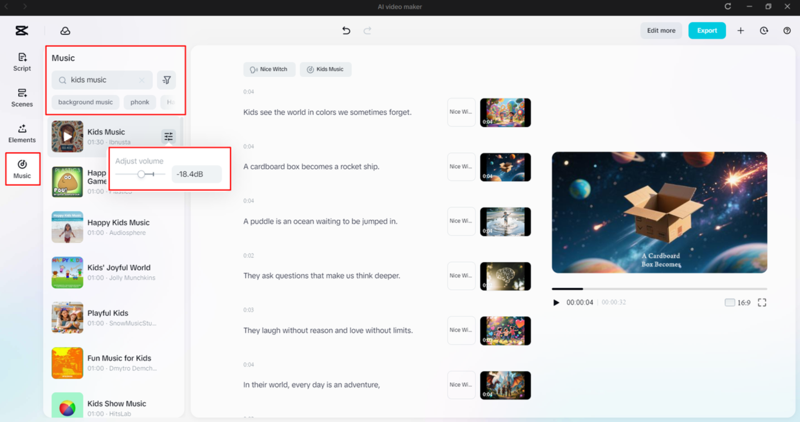 Adding background music to a video in the CapCut desktop video editor