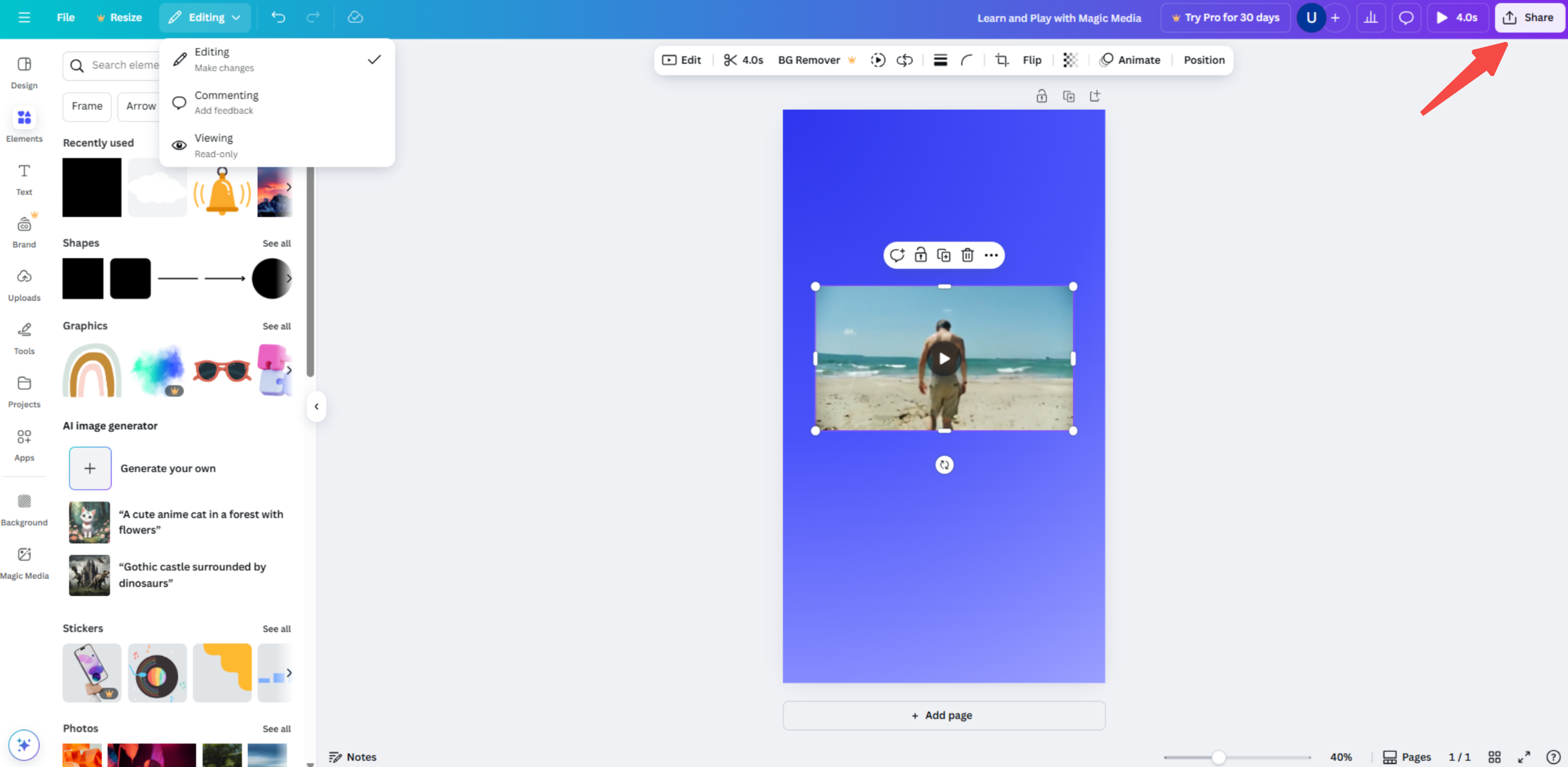 Converting text to video in Canva
