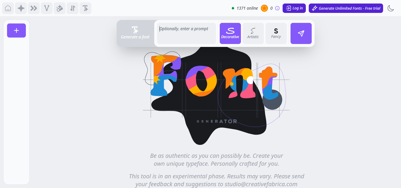 Interfejs Creative Fabrica - doskonały fantazyjny generator tekstu pisma odręcznego