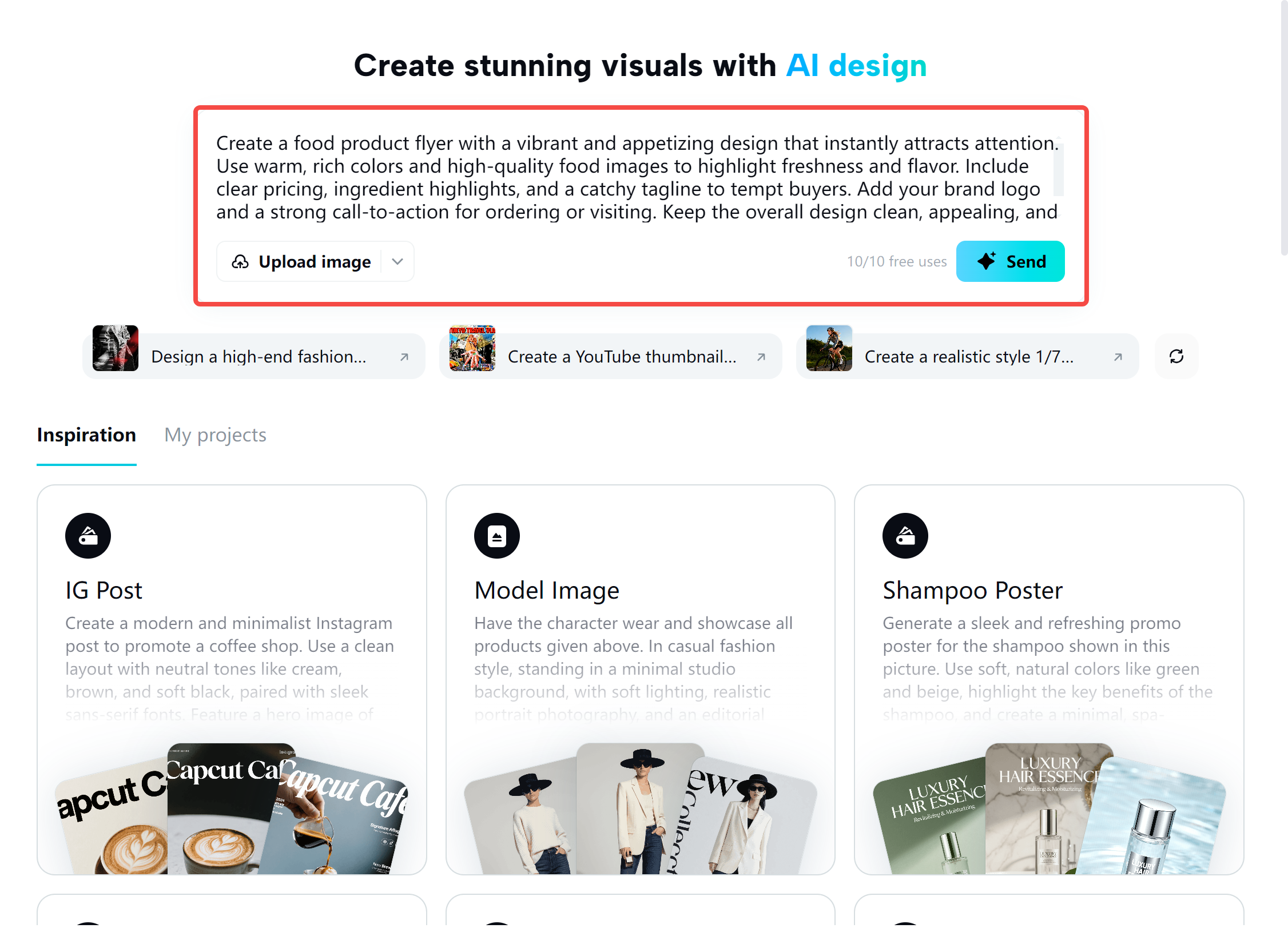 Entering a prompt in the CapCut desktop video editor