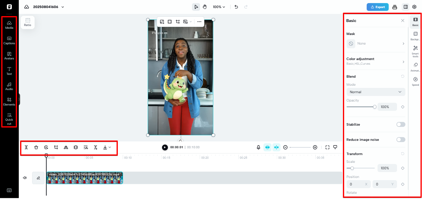 Editing space in Pippit