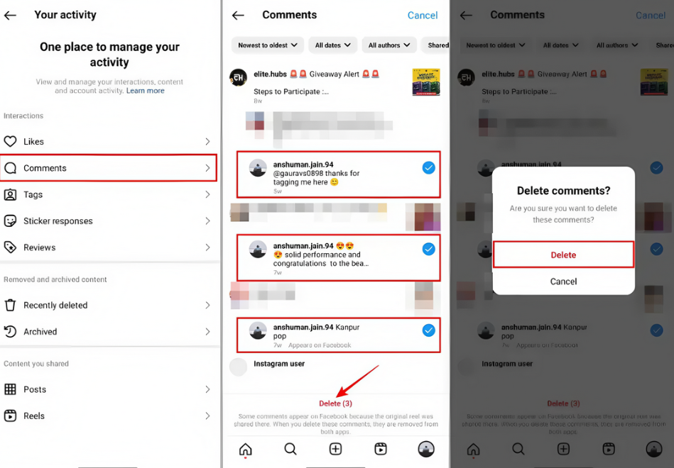 Διαγραφή σχολίων χύμα στο Instagram
