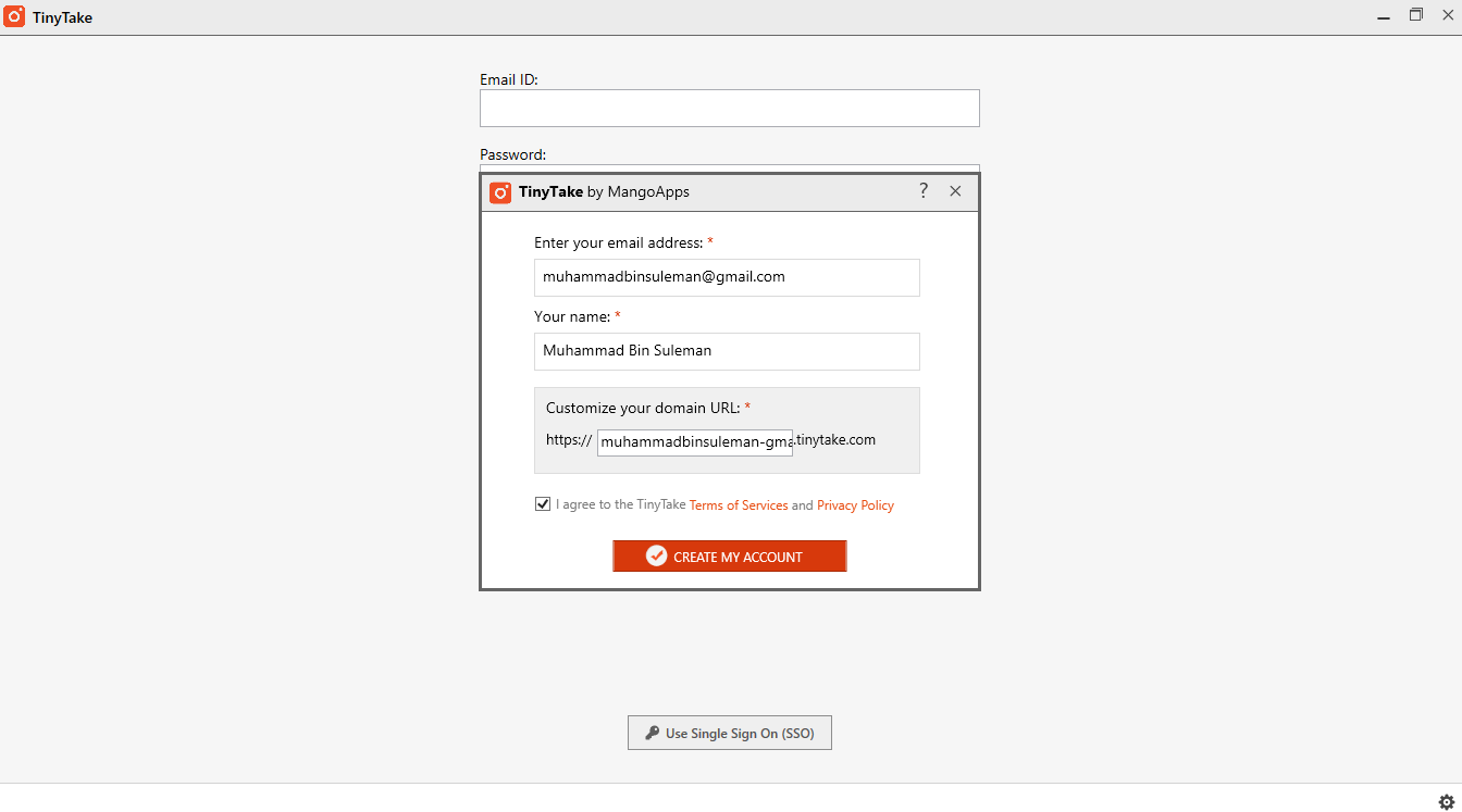 Loggen Sie sich in Ihr TinyTake-Konto ein