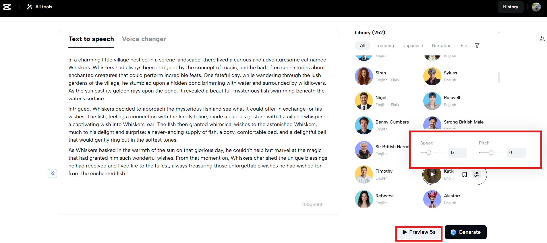 Adjust settings and preview
