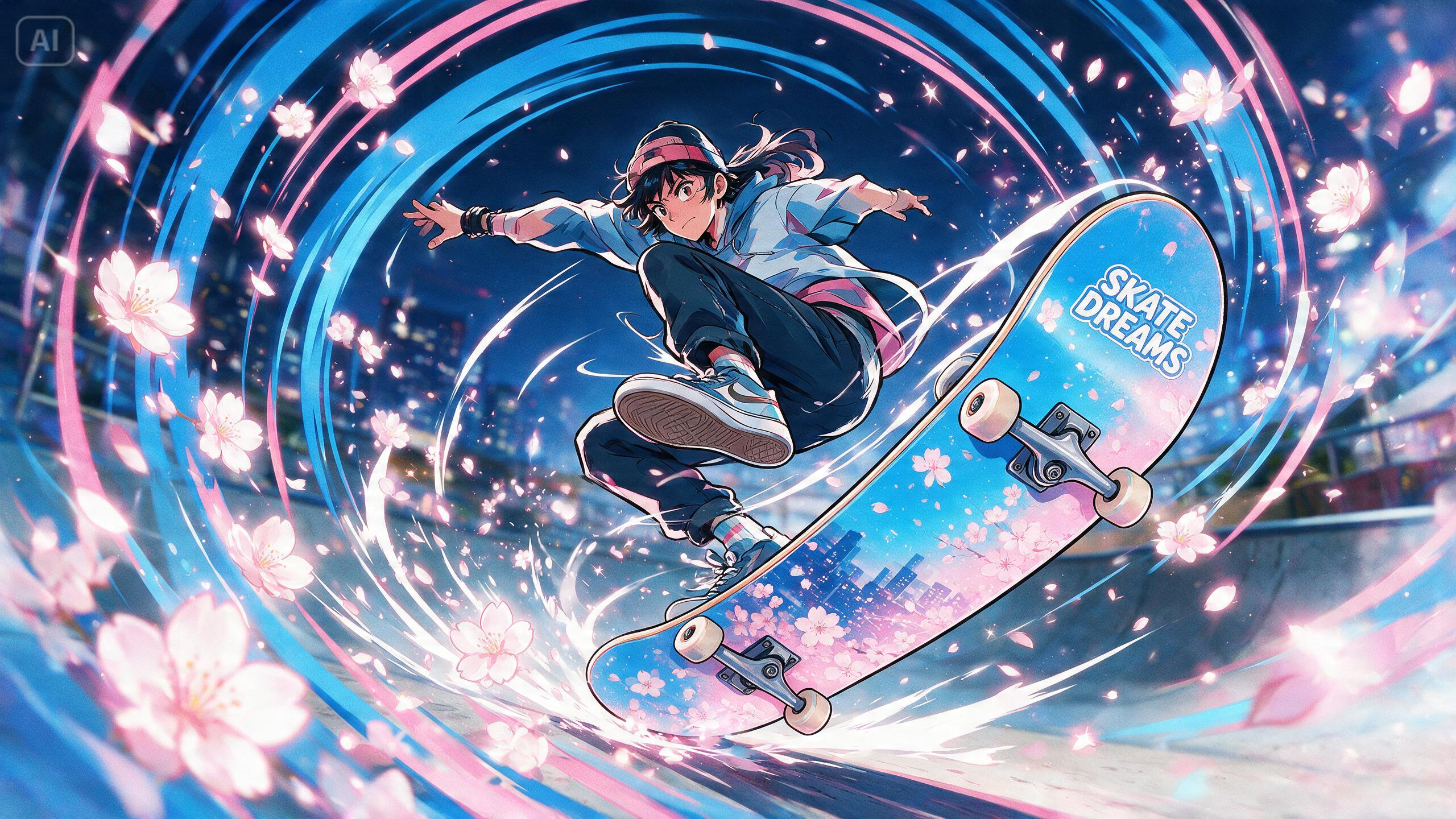 Prompt for an anime-style deck design for Free Custom Skateboard Generator: Create Your Design