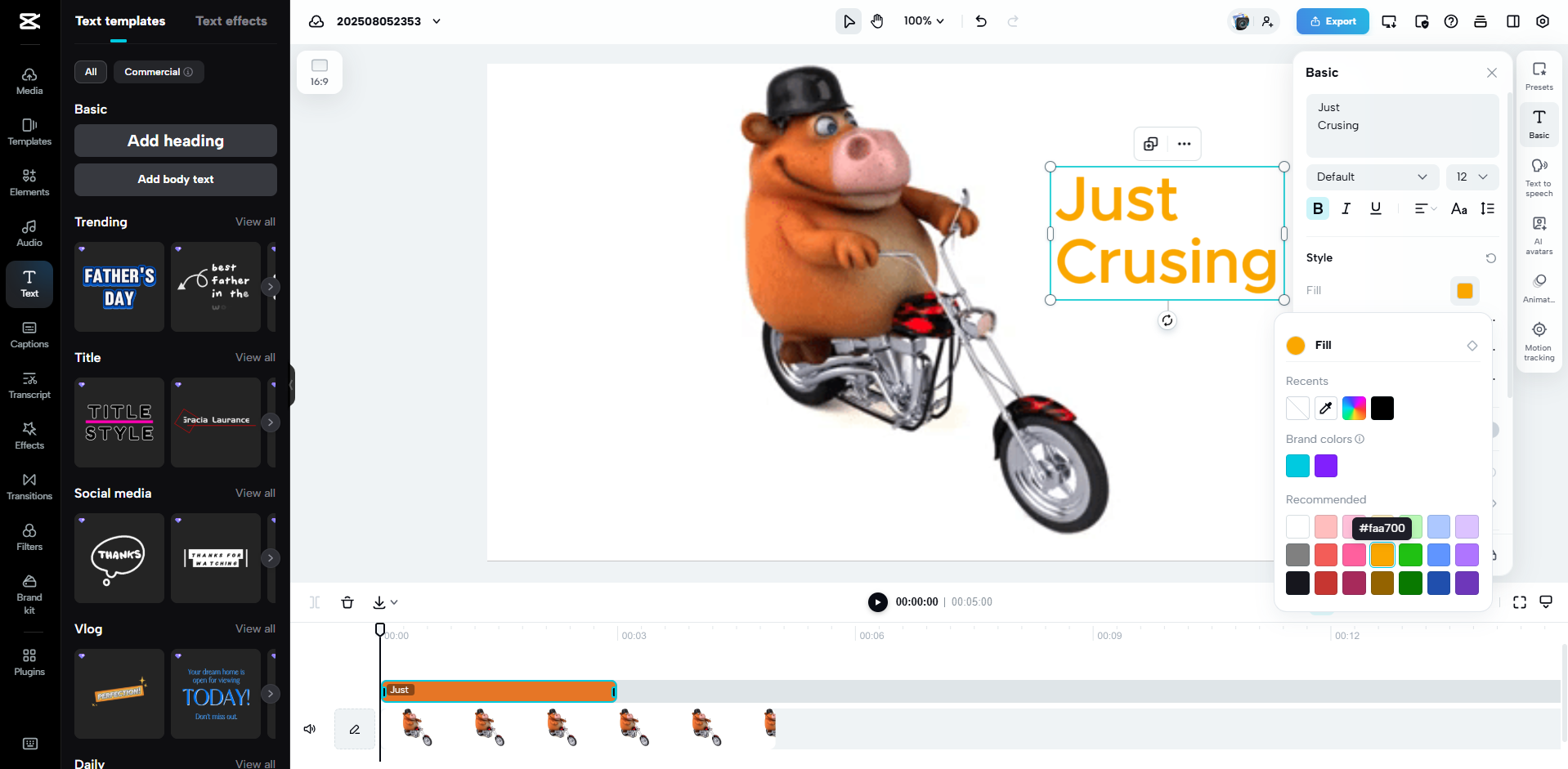 Interface of CapCut Web - an easy way to add captions to a GIF