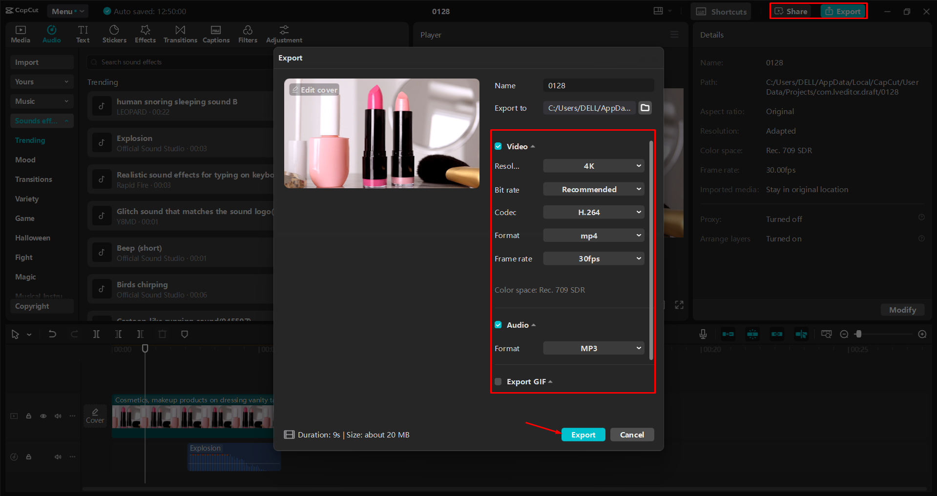 Exporting a video from the CapCut desktop video editor