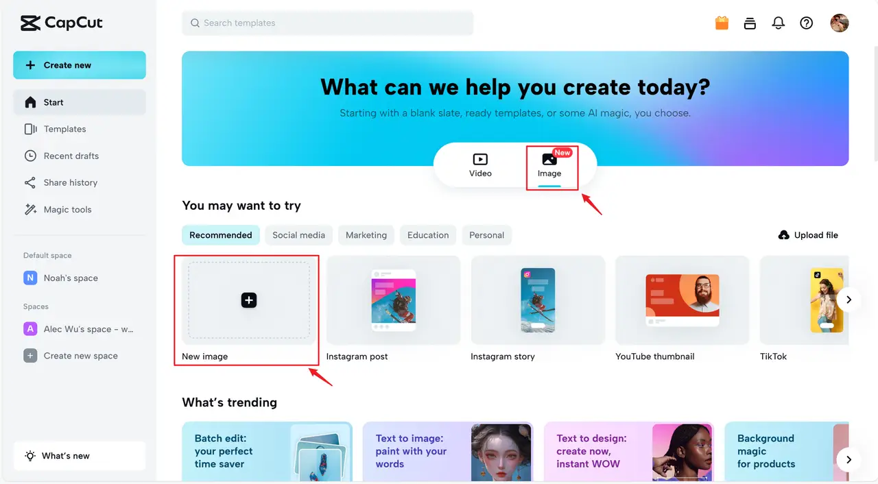 Uploading a file to CapCut to start the process of how to crop a screenshot
