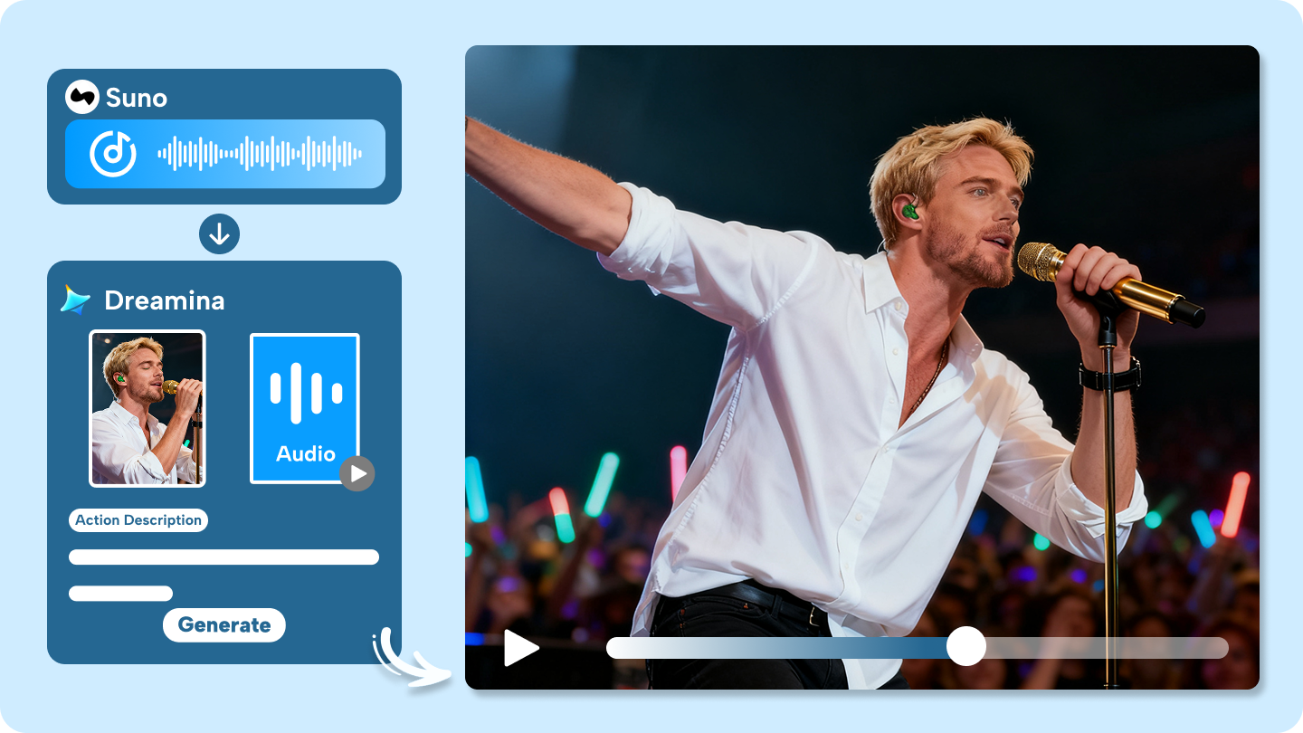 AI ฟรีสำหรับแปลงเสียงเป็นวิดีโอ: แปลงเพลงให้กลายเป็นวิดีโอภาพยนตร์