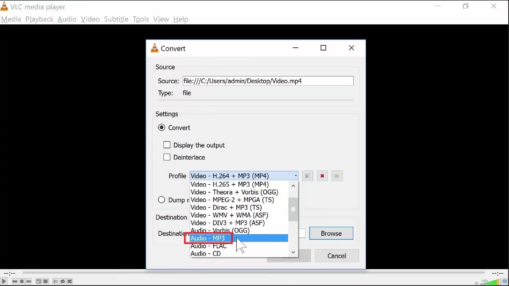 Using VLC’s M4A to MP3 converter