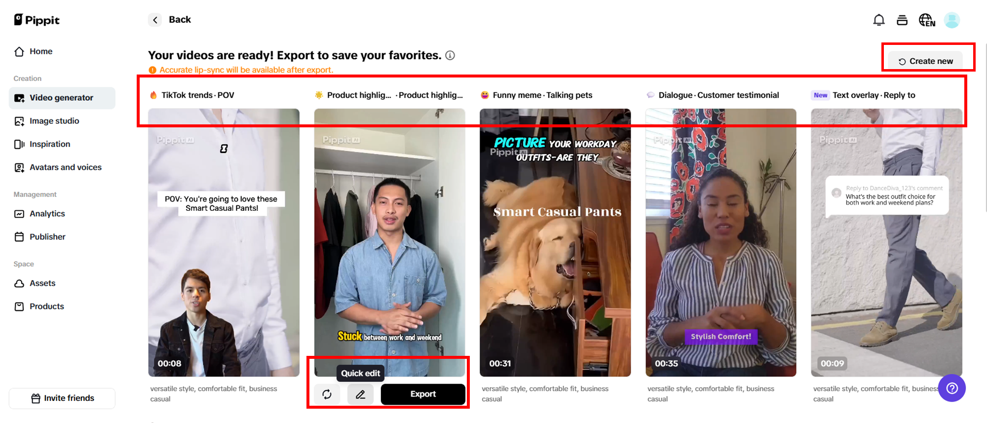 Select your preferred generated video