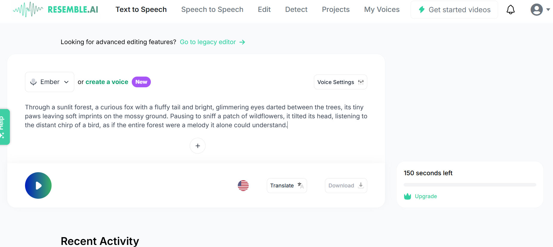 Resemble AI interface