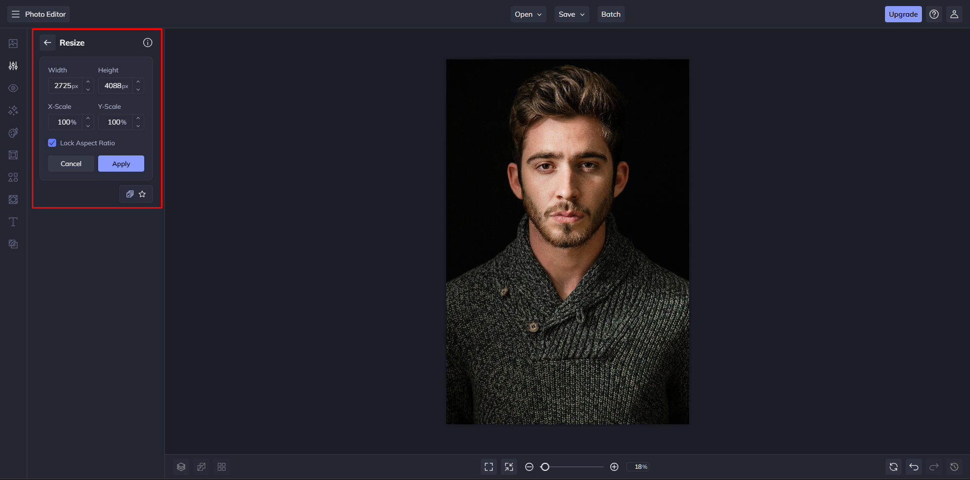 Größenänderung der Bilder mit BeFunky Photo Editor