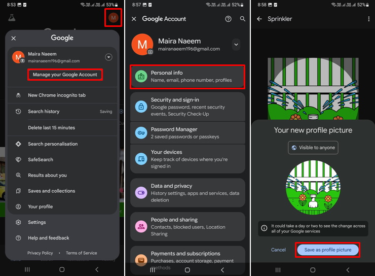 Image showing how to change the Google profile picture on a phone