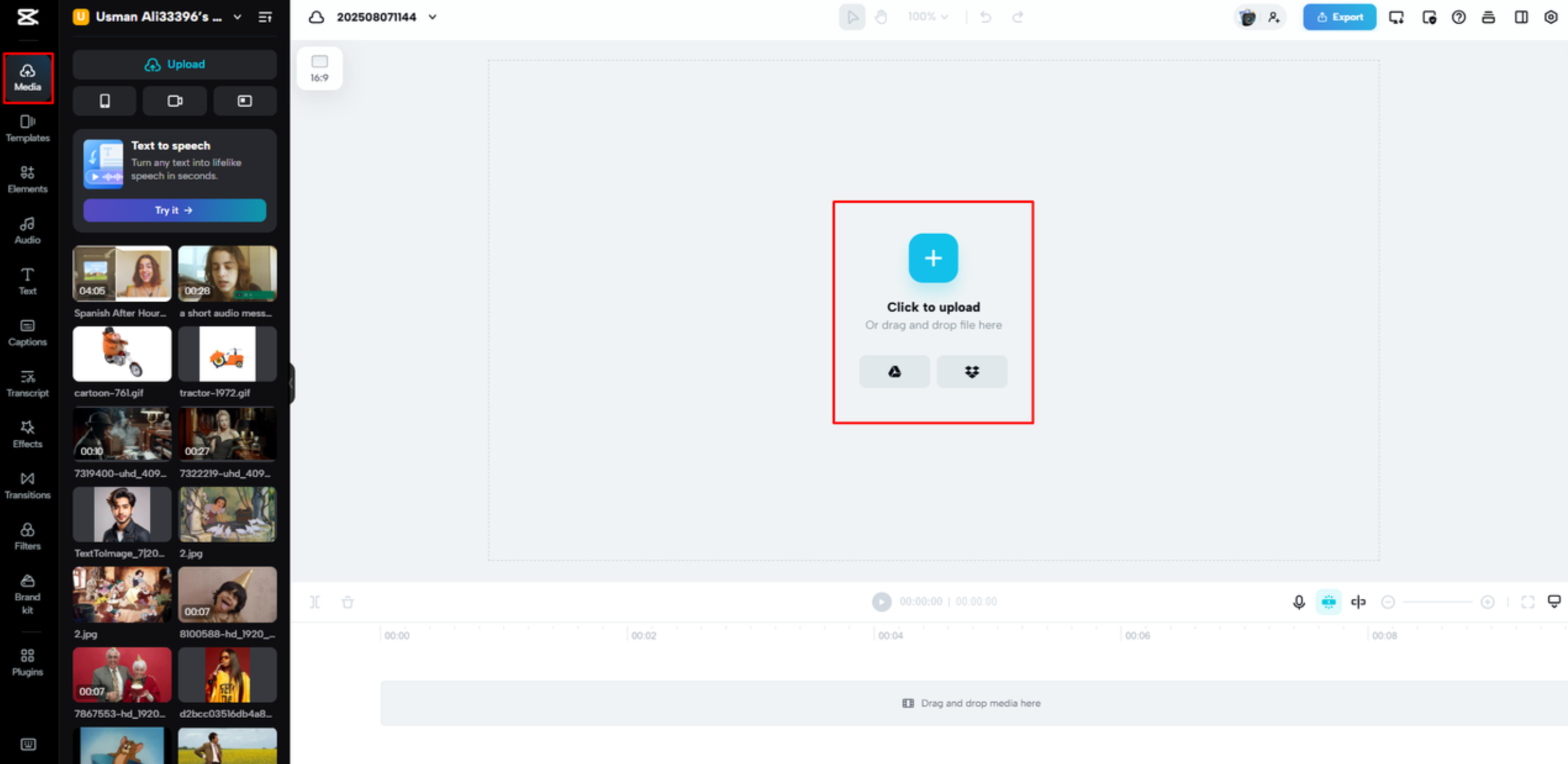 Importing a video into CapCut Web