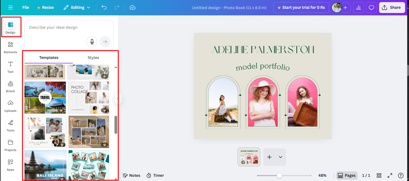 Image showing how to choose a template for a photo montage in Canva