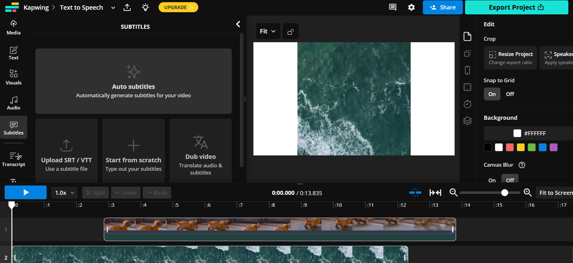 Kapwing AI feliratkészítő