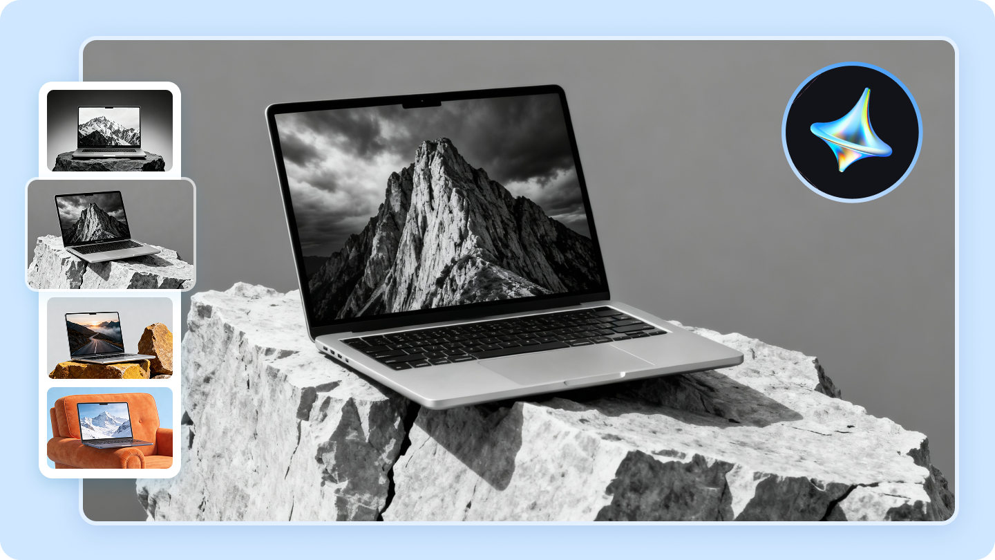 MacBook Mockup Ücretsiz: Yapay Zeka Otomasyonuyla Çarpıcı Cihaz Görselleri Oluşturun