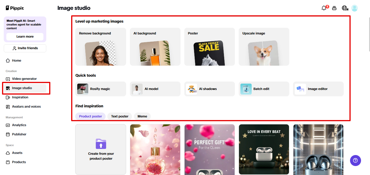 Image studio with quick tools