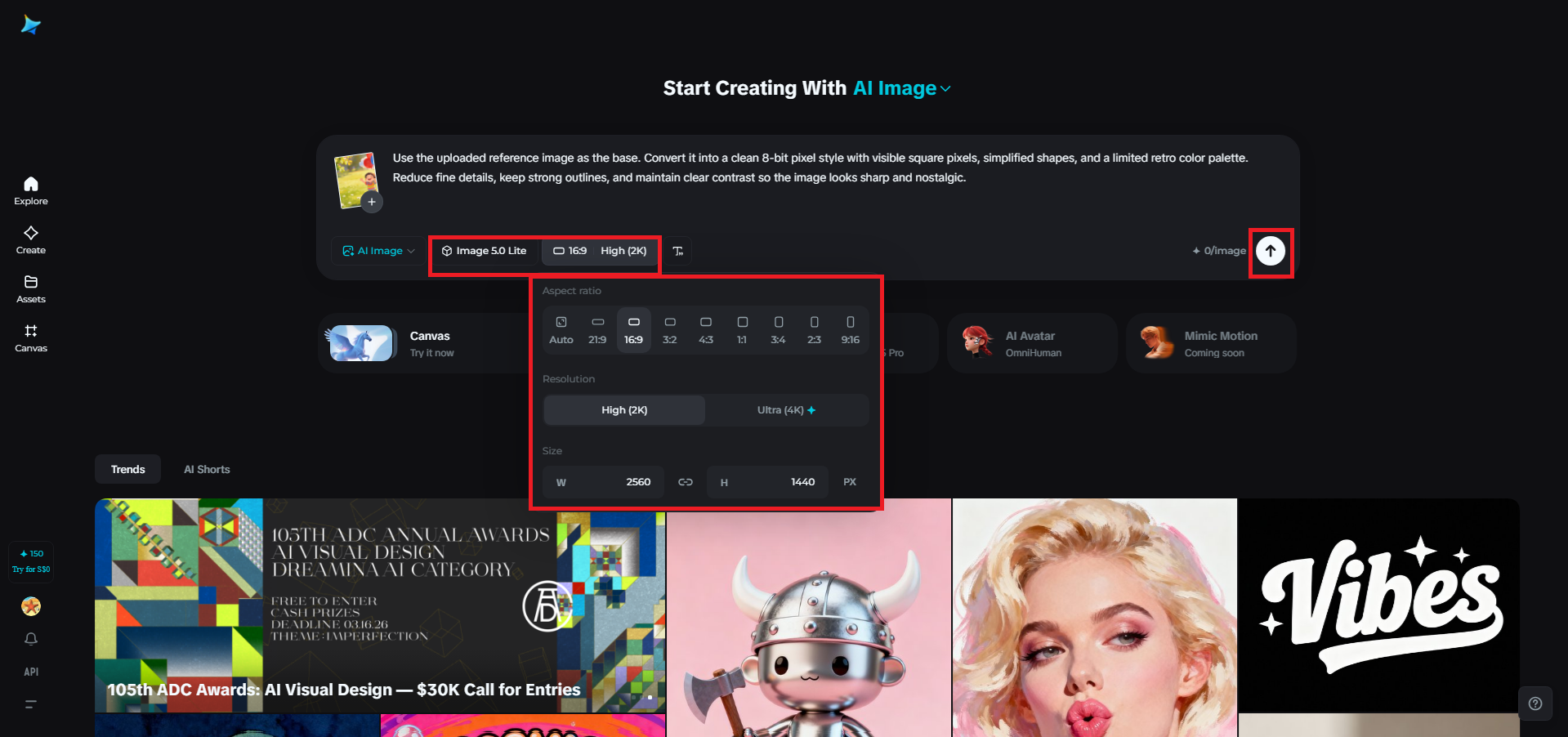 Choose the model and adjust output settings