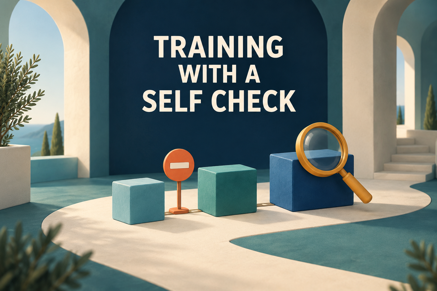 Training with a self check shown as milestones and a magnifying glass