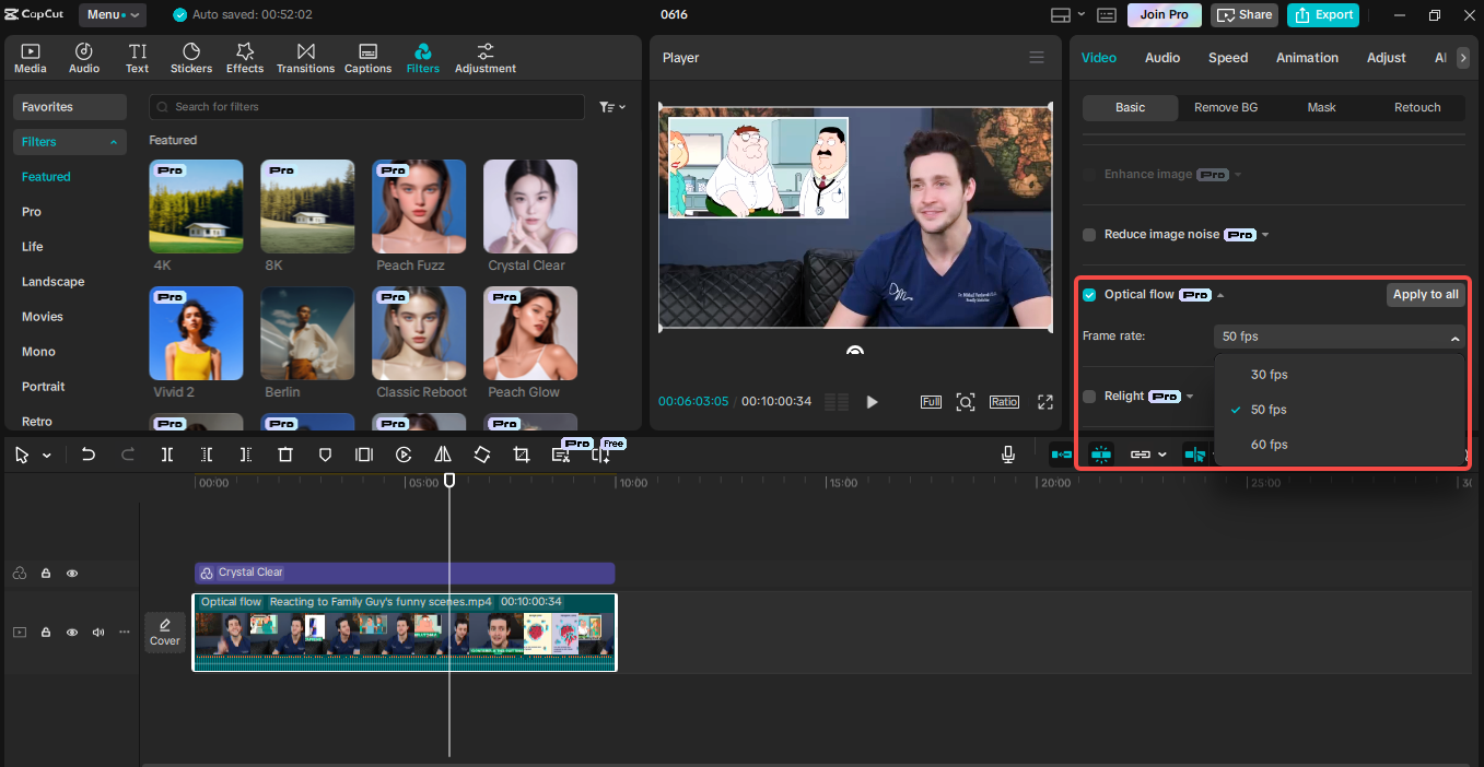 Application de l'effet de flux optique dans CapCut