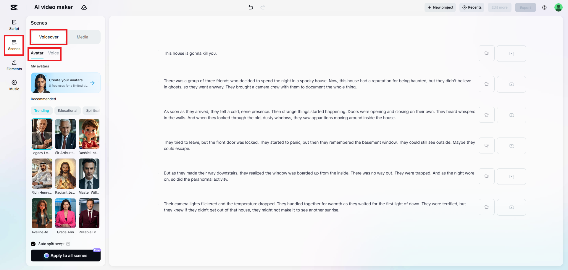Select your avatar or voice