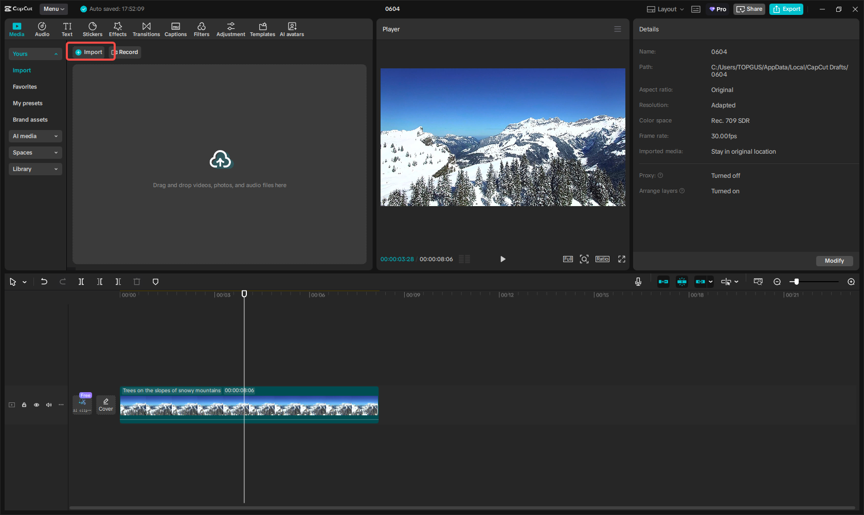 เปิดตัวCapCutและนำเข้าวิดีโอของคุณ
